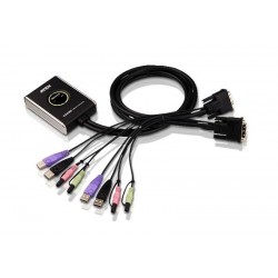 ATEN Switch KVM formato cable DVI Audio USB de 2 puertos con selector remoto de puerto