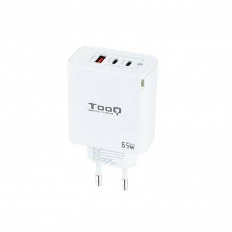 TooQ Cargador de Pared GaN 2USB-C PD + USB-A QC 65W, Blanco