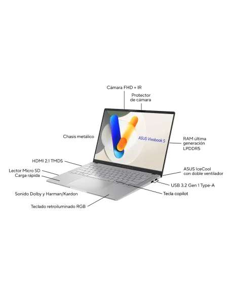 ASUS Vivobook S 14 OLED OLED M5406NA-QD082W - Ordenador Portátil 14" WUXGA (AMD Ryzen 5 7535HS, 16GB RAM, 512GB SSD, Radeon