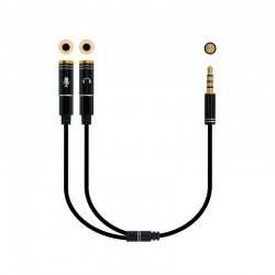 Nanocable Cable adaptador Audio Jack 3.5/M 4pines - 2xJack 3.5/H 3pines, negro, 30 cm