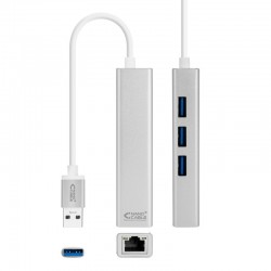 Nanocable Conversor USB 3.0 a Ethernet Gigabit + 3xUSB 3.0, Plata, 15 cm