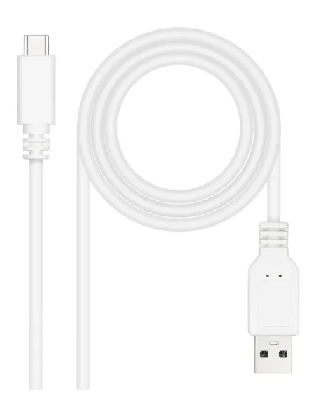 Nanocable Cable USB 2.0 3A, tipo USB-C M-A M, Blanco, 2 m