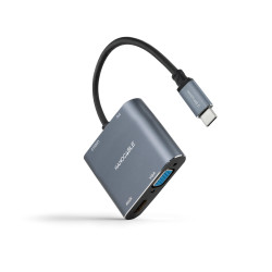 Nanocable Conversor USB-C a HDMI VGA USB3.0 PD 15 cm, Gris