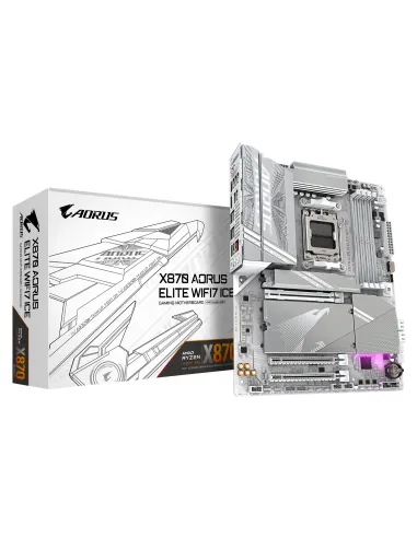 GIGABYTE X870 AORUS ELITE WIFI7 ICE Placa Base - Compatible con CPUs AMD Ryzen 9000, 16+2+2 fases VRM digital, hasta 8200MHz