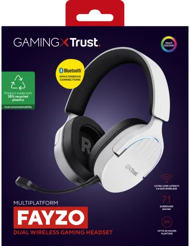 Trust GXT 491W FAYZO Auriculares Inalámbrico y alámbrico Diadema Juego USB Tipo C Bluetooth Negro, Blanco