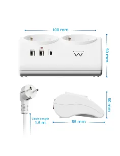 Ewent EW3870 base múltiple 1,5 m 3 salidas AC Interior Blanco 2
