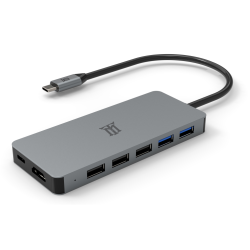 Maillon Technologique Premium MTHUB11 base para portátil y replicador de puertos USB 3.2 Gen 2 (3.1 Gen 2) Type-C Aluminio, Gris