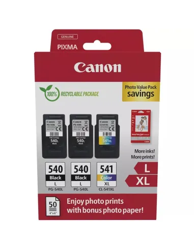 Cartucho tinta canon pg 540 x2 + cl 541 xl + papel fotografico
