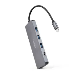 Nanocable Hub USB-C a 3xUSB3.0 H + 1xUSB-C H Aluminio 10 cm, Gris