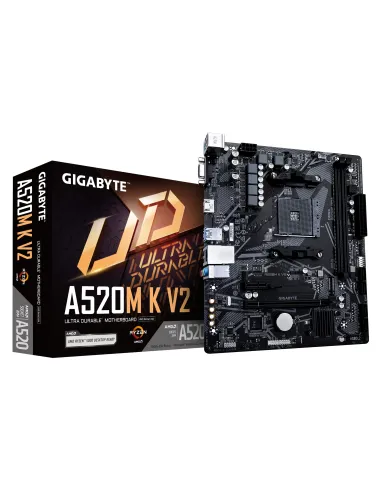 GIGABYTE Placa base A520M K V2 - Compatible con CPUs AMD Ryzen serie 5000 AM4, hasta 5100MHz DDR4 (OC), PCIe Gen3 x4 M.2, LAN