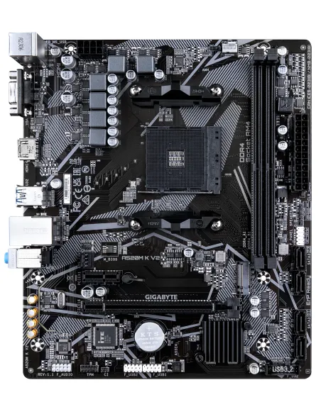 GIGABYTE Placa base A520M K V2 - Compatible con CPUs AMD Ryzen serie 5000 AM4, hasta 5100MHz DDR4 (OC), PCIe Gen3 x4 M.2, LAN