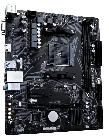 GIGABYTE Placa base A520M K V2 - Compatible con CPUs AMD Ryzen serie 5000 AM4, hasta 5100MHz DDR4 (OC), PCIe Gen3 x4 M.2, LAN