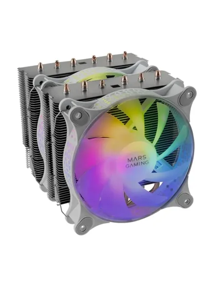 Mars Gaming MCPU-XT Blanco Disipador CPU Doble Torre Refrigeración 6 Heatpipes HCT TDP 300W 2 Ventiladores ARGB PWM 12cm