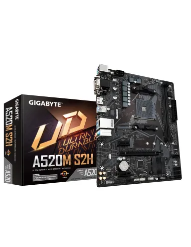 GIGABYTE Placa base A520M S2H - Soporta CPUs AMD Ryzen serie 5000 AM4, VRM digital puro de 4+3 fases, hasta 5100MHz DDR4 (OC),