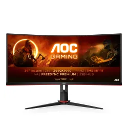AOC G2 CU34G2X BK pantalla para PC 86,4 cm (34") 3440 x 1440 Pixeles Quad HD LED Negro, Rojo