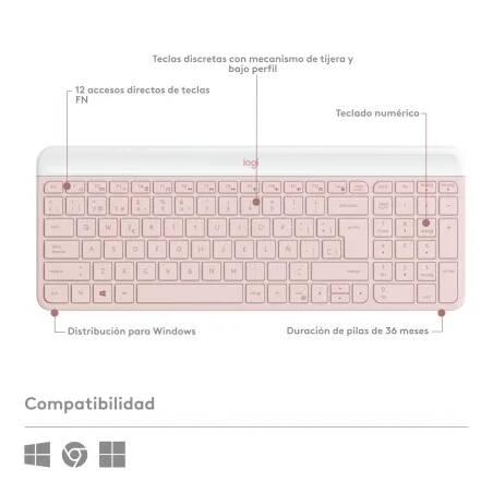 Logitech MK470 Slim Combo teclado Ratón incluido RF inalámbrico QWERTY Español Rosa