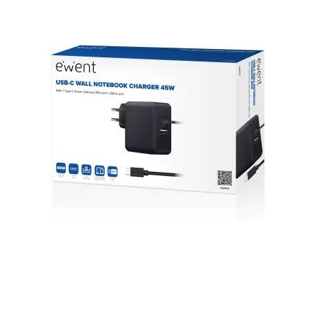Ewent EW3979 cargador de dispositivo móvil Portátil Negro Corriente alterna Carga rápida Interior
