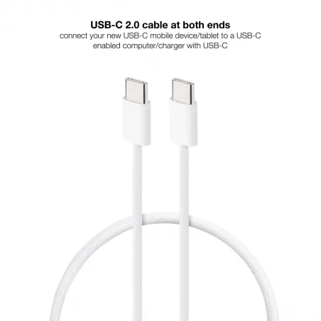 Nanocable Cable USB-C 2.0 60W 3A, USB-C M-USB-C M, Blanco, 1 m