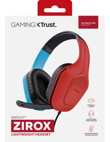 Trust GXT 416S Zirox Auriculares Alámbrico Diadema Juego Negro, Cian, Rojo