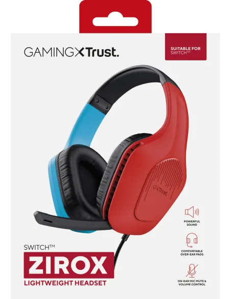 Trust GXT 416S Zirox Auriculares Alámbrico Diadema Juego Negro, Cian, Rojo