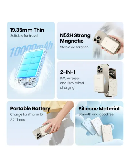Ugreen 25208 batería externa 10000 mAh Cargador inalámbrico Beige