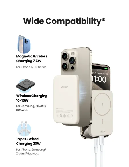 Ugreen 25208 batería externa 10000 mAh Cargador inalámbrico Beige