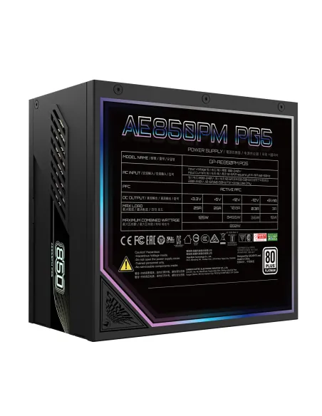 GIGABYTE AORUS ELITE P850W Fuente de Alimentación - PCIe 5.0, 80 PLUS Platinum, Diseño completamente modular, Ventilador de 120