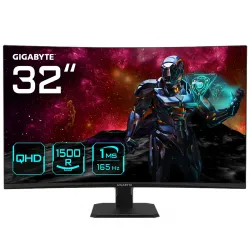 GIGABYTE GS32QC 31.5" Monitor de juegos curvo QHD - 2560 x 1440 (QHD), 165Hz, 1ms, 300 cd m², FreeSync Premium, preparado para