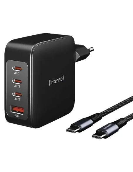 Cargador pared intenso gan w140a3c 3x usb tipo c 1x usb tipo a + cable usb tipo c