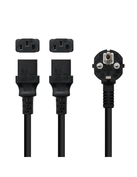 Nanocable Cable de Alimentación CEE7 M a 2xC13 H, Negro, 1.8 m