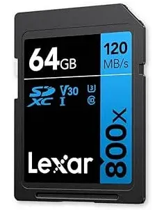 LEXAR 64GB PROFESSIONAL 800X PRO SDXC UHS-I CARDS,  UP TO 150MB/S READ, C10 V30 U3