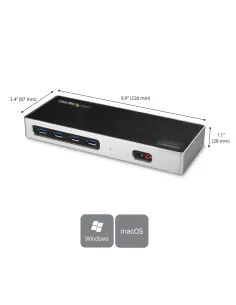 StarTech.com Dock USB-C y USB-A - Docking Station para 2 Monitores DisplayPort y HDMI de 4K 60Hz - Replicador de Puertos USB 2