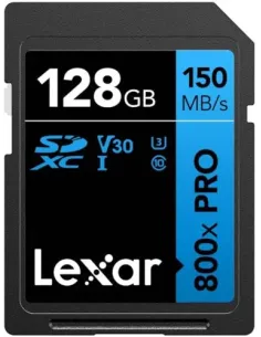 LEXAR 128GB PROFESSIONAL 800X PRO SDXC UHS-I CARDS,  UP TO 150MB/S READ 45MB/S WRITE C10 V30 U3