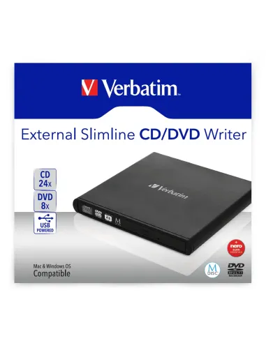 Verbatim Slimline CD DVD unidad de disco óptico DVD-RW Negro