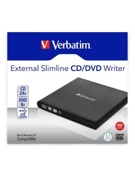 Verbatim Slimline CD DVD unidad de disco óptico DVD-RW Negro