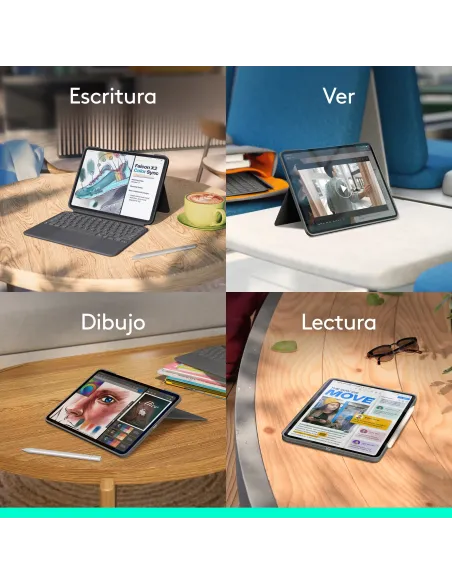 Logitech Combo Touch, Funda con Teclado, iPad Pro 11 Pulgadas (M4)(2024) - Teclado retroiluminado extraíble con Soporte