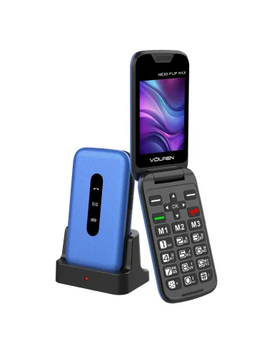 Telefono movil volfen nexo flip max tipo concha azul base de carga