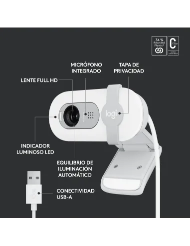 Logitech Brio 100 cámara web 2 MP 1920 x 1080 Pixeles USB Blanco