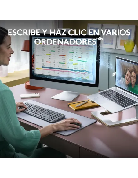 Logitech MK950 Signature Slim, teclado y ratón inalámbricos, diseño elegante, escritura y clics discretos, uso alternante de 3