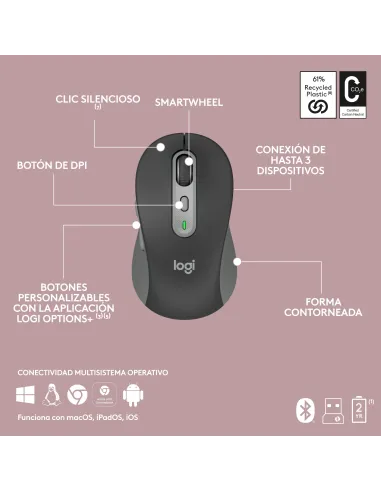 Logitech MK950 Signature Slim, teclado y ratón inalámbricos, diseño elegante, escritura y clics discretos, uso alternante de 3