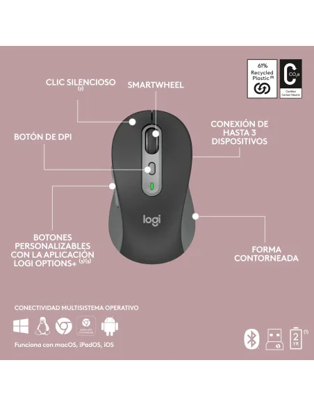 Logitech MK950 Signature Slim, teclado y ratón inalámbricos, diseño elegante, escritura y clics discretos, uso alternante de 3